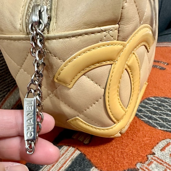 CHANEL ❤️🌟 CAMBON LIGNE MINI BOWLER BAG QUILTED CALF BEIGE LEATHER⭐️ - Picture 11 of 16
